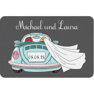 Fußmatte Personalisiert Hochzeit | 60 x 40 cm Fussmatte | Hochzeitsgeschenke für das Brautpaar | Schmutzfangmatte drinnen & draußen | Kreatives Geschenk für frisch Vermählte | Motiv Auto