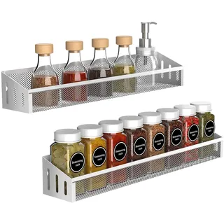 Fuleadture Gewürzregal 2er Set, Gewürzregale Wand Gewürzregal Hängend Gewürzhalter metall Gewürz Organizer für Küche Schranktür Badzimmer Deco