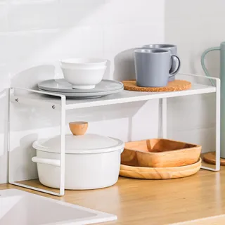 KES Küchenregal Arbeitsplatte Gewürzregal Stehend Küchenorganizer Freistehend Gewürzhalter Regal Küche Aufbewahrung Metall 50 CM Weiß Matt, KSR519S2050-WH