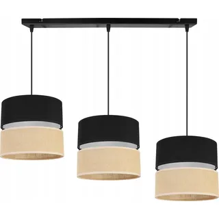Light-Home Juta Hängelampe - Metall mit Lampenschirm aus Stoff - E27 - Klassisch 3-Flammig 20 cm - Schwarz Basis und Jute und Schwarz - Schwarz, Braun