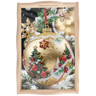 JISHSHAY Weihnachten Diamond Painting Serviertablett Weihnachtsbaum Diamant Painting Tablett Christmas Diamantmalerei Tablett Holz Diamant Malerei Holztablett Diamaond Malerei Servierplatte 20×30cm