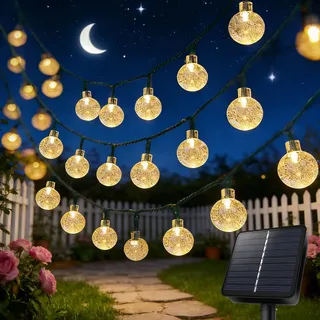 Liyade Solar Lichterkette Außen, 8M 40LED Solar Lichterkette Outdoor 8 Modi Kristall Kugeln Wasserdicht IP65 Solarlichterkette Aussen für Garten, Terrasse, Balkon, Partys (Warmweiß)