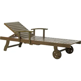 BELIANI Gartenliege Dunkelbraun Akazienholz mit Verstellbarem Kopf- und Fußteil Rollbar Modern Rustikal Terrasse Garten Balkon Ausstattung Holzmöbel - Braun