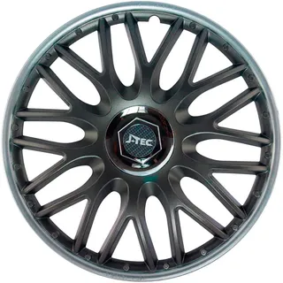Auto-Style Satz J-Tec Radzierblenden Orden SR 15-Zoll Grau/Silber + Chrom Ringe
