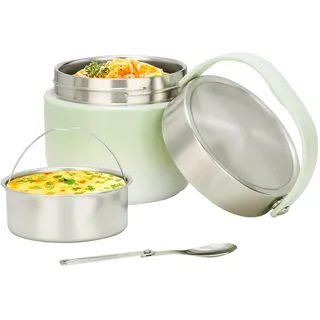 vinato 1.2L Thermobehälter Für Essen Thermo Lunchbox Bento Box Erwachsene mit Edelstahl, Auslaufsicher, BPA-Frei, Löffel, Ideal für Arbeit, Outdoor und Schule