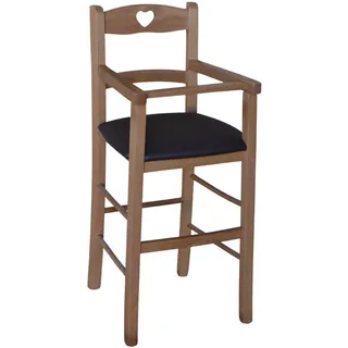 Hochstuhl IN Holz Nussbaum Hell Mit Sitzkissen Gepolstert Kunstleder Dunkelbraun