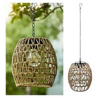 Hängende Solarleuchten für den Außenbereich, Rattan-Lampe mit Stahlhakenkette, wetterfeste Garten- und Balkonbeleuchtung