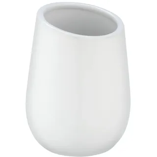 WENKO Zahnputzbecher Badi, weißer Zahnbecher aus hochwertiger Keramik mit matter Oberfläche, Zahnbürstenbecher zur Aufbewahrung von Zahnbürste und Zahnpasta, ideal für Bad & Gäste-WC 11 x 8 x 8 cm