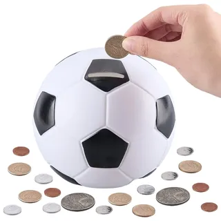 CREATCABIN Fußball Spardose Aus Bruchsicherem Kunststoff Mit Fußballmotiv Rund Dekorativ Für Büro Schreibtisch Zimmer Zuhause Geschenkidee 15x14cm