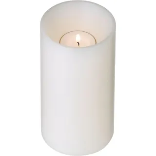 EDZARD Teelichthalter Dauerkerze Cornelius Deep, tiefliegende Flamme/Aussparung, weiß, Höhe 15 cm, Durchmesser 8 cm, beidseitig verwendbar für Normale Teelichter und höhere mit Kunststoffhülle