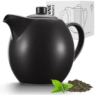 Happy Lemuro Teekanne mit Siebeinsatz Keramik - 1,2 l - Keramik Teekanne Schwarz (Anthrazit) - Tea Pot - Teapot Ceramic - Tee Zubehör - Steingut Teezubereiter für Losen Tee