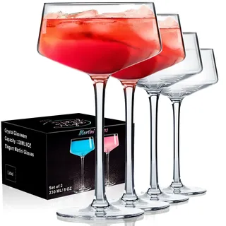 ParaCity Martini Gläser, mundgeblasene Cocktailgläser Set, Kristall Champagner Gläser, perfekt für Cocktails, Martinis, Margaritas, Partys, Catering-Boxen und Geschenke (8 oz/240 ml) (2)