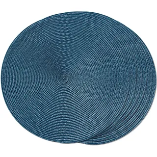 funwheat Runde geflochtene Tischsets für Esstische, gewebt, waschbar, rutschfest, 38,1 cm, für den Sommer, Blau, 6 Stück