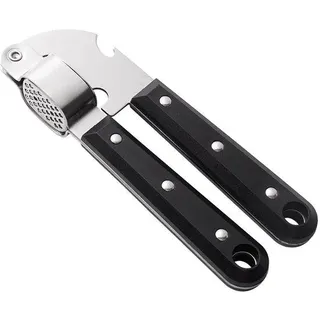 Einzelschüssel aus Edelstahl - Knoblauchpresse mit Clip - PP-Griff - multifunktionelles Kochgerät - Einstückiges Design - Flaschenöffnerfunktion - Schwarz