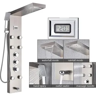 LED Dusche Panel, Wasserfall Regen, Digitale Anzeige, Nickle 1258 gebürstet