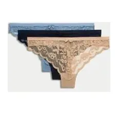 Womens M&S Collection 3pk Lace Thongs - Blue, Blue - 18