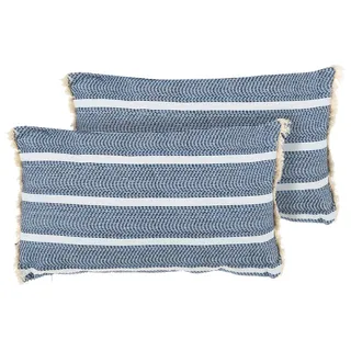 BELIANI Gartenkissen 2er Set Blau Polyester 30 x 50 cm Rechteckig Gestreift mit Fransen Skandinavischer Stil Outdoor Kissen - Blau, Weiß