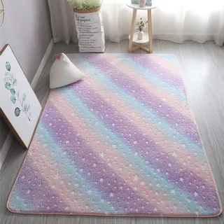 XMwike Teppich, leuchtet im Dunkeln, geeignet für Wohnzimmer und Schlafzimmer, moderner Teppich für den Innenbereich, für Kinderzimmer, Heimdekoration, Regenbogenstern, 120 x 80 cm