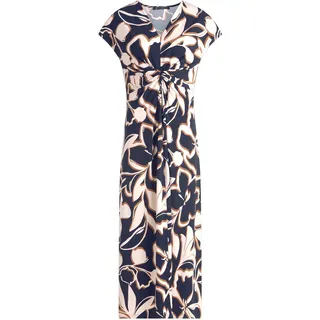 Midikleid BETTY BARCLAY "Midikleid mit Raffung", Damen, Gr. 36, EURO, blau (dunkelblau, braun), Obermaterial: 94% Polyester PES. 6% Elasthan EL., Kleider Midikleid