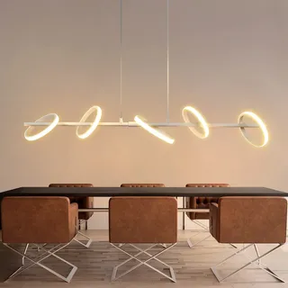 ZMH LED Pendelleuchte esstisch Hängeleuchte - modern Weiß Pendellampe 31W Drehbaren Abnehmbar Ringen für Wohnzimmer Essizimmer Warmweiß 3000K - Weiß