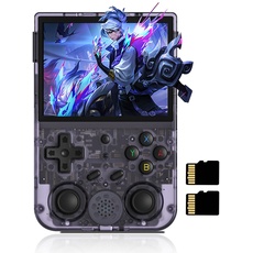 Anbernic RG353V Handheld Spielekonsole kompatibel mit Dual OS Android 11 and Linux System, Support 2.4G/5G WiFi 4.2 Bluetooth 64G SD Card, 3200mAH Hochkapazitätsbatterie,Transparent Violett