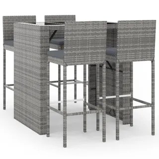 vidaXL 5-tlg. Gartenbar-Set mit Kissen Grau Poly Rattan - Grau