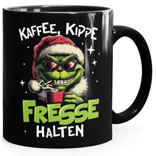 MoonWorks® Tasse Weihnachten fallt aus Grinch Geschenkidee Weihnachtsmuffel Kaffebecher mit Aufdruck Lustig Schwarz standard