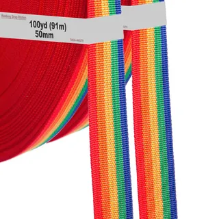 TUKA-i-AKUT 182 Meter x 50mm PP Gurtband - 1,1mm Stark - Regenbogen Gurtband aus Polypropylen - 182 Meter (200YD = 2x100YD) Länge und 50 mm Breite, 5 Farben, TKB5073