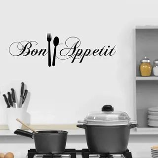 Manqyi Bon Appetit Wandaufkleber, Wandaufkleber mit Zitat Bon Appetit, für Küche, Esszimmer, Wohnzimmer, Büro, Klassisch, Wasserdicht, PVC-Vinyl, Schwarz, Buchstabenmuster