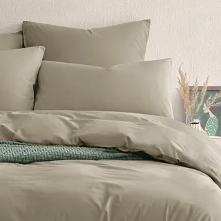Seralino Bettwäsche Set 155x220 + 80x80 cm Beige Taupe, 100% Baumwolle Perkal (angeraut), Oeko-Tex Zertifiziert, atmungsaktiv, 80x80 Kissenhülle mit Reißverschluss, Kissenbezüge 80x80