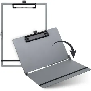 Sax Faltbares Klemmbrett, Grau, Clipboard, A4 auf A5, hoch- und Querformat, ideal für Reisen und Business, für 30 Blatt, inkl. elastischem Verschlussband und Stiftschlaufe, langlebig & stoßfest