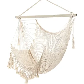Hängesessel Hängestuhl Aus Weichem Baumwollseil Mit Hochbelastbarer Metallstange,Geeignet Indoor Outdoor Garten Balkon,Belastbar bis 150 kg