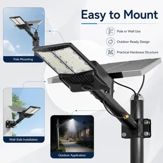 Solarstraßenlaterne - LED-Sicherheitsfluter - 2 Solarpaneele - 50000 lm - Bewegungsmelder - Dämmerungssensor - IP65