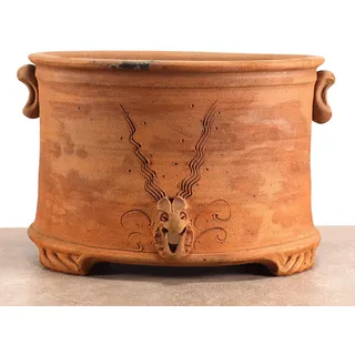 Palatina Werkstatt ovaler Pflanztopf Blumentopf aus Terracotta, handgefertigtes Pflanzgefäß für Balkon Garten Terrasse (L)