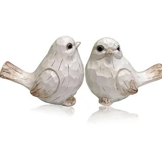 KiaoTime Bauernhaus Vogel Dekor Harz Vogel Figuren – Set von 2, Vintage & Modern Vogel Dekor Statue für Wohnkultur Akzente, Hütte Vogel Ornamente Dekoration Neu Weiß geschnitzt Rustikale Vogelfigur