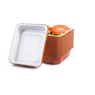 CONTITAL AS220515 | Einweg-Backbleche aus lackiertem Aluminium, weiß/kupferfarben, extra hart, 1 Portion | Aluminiumschalen mit Deckel | ideal für Lebensmittel, Mikrowelle, Transport | 50 Stück