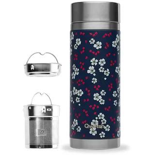Qwetch - Teekanne mit Thermoskanne – Hanami blau 400 ml – Infuserflasche Nomade Edelstahl – 5 Stunden heiß und 7 Stunden kalt, BPA-frei, wasserdicht & wiederverwendbar – ideal für Tee, Kaffee, Obst,