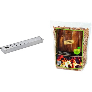 RÖSLE Räucherbox VIDERO Edelstahl, Hochwertige Smokerbox für Raucharoma im Gasgrill & Räucherchips Apfel, 750 g, für Räucherbox auf Smoker, Holzkohle- und Gasgrills, rauchaktiv, naturbelassenes Holz