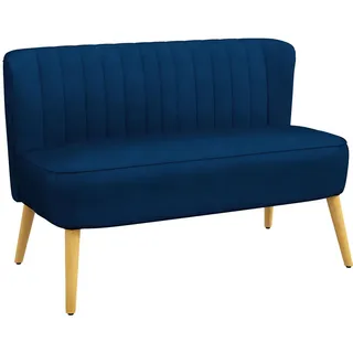 Homcom 2-Sitzer Sofa Zweisitzer, Loveseat mit Leinenoptik, Holzbeine, Blau