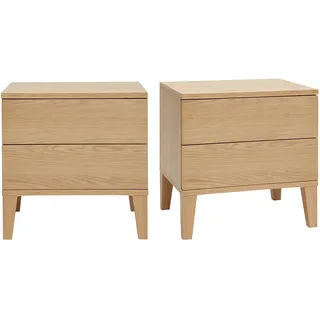 Skandinavische Nachttische mit 2 Schubladen aus hellem Holz Eiche B50 cm (2er-Set) FREDDY