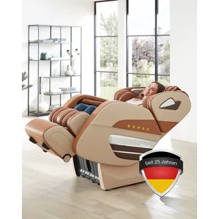 WELCON Dynamite Massagesessel - Luxus Massagestuhl mit Shiatsu Massage, scannt 128 Punkte des Rückens, braun beige - Braun