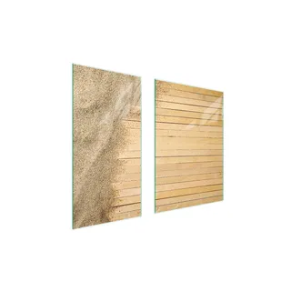 Herdabdeckplatten 2 teilig 75x52 Glaskeramikkochfeld Abdeckung Glas Schneidebrett Sand Holz