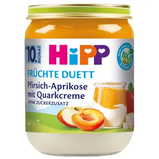 HiPP Pfirsich-Aprikose mit Quarkcreme, Früchte Duett ab 10. Monat (6 x 160g), ohne Zuckerzusatz, glutenfrei, in bester Bio-Qualität