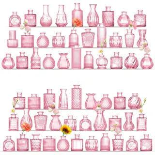 ROLLSCERAY Bud Vasen, Glasvasen für Tischdeko, Kleine Glasvasen für Blumen, 60 Stück Minivasen Glas, Kleine Glasvasen Set, Kleine Vasen, Rosa Knospenvasen für Hochzeitstischdekoration
