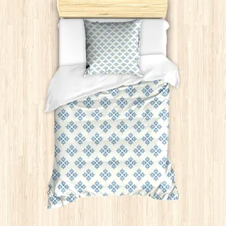 ABAKUHAUS Geometrisch Mantele, Zusammenfassung Laub Blatt, Milbensicher Allergiker geeignet mit Kissenbezügen, 135 cm x 200 cm - 80 x 80 cm, Schiefer-Blau-Creme