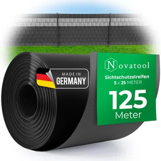 Novatool 5x 25m Rolle PP PREMIUM Sichtschutzstreifen für Doppelstabmatten ANTHRAZIT 19 cm hoch - 50 REIHEN Stabmattenzaun Sichtschutzstreifen GRAU mit Rillen Zaunelemente Sichtschutz Hohe Qualität