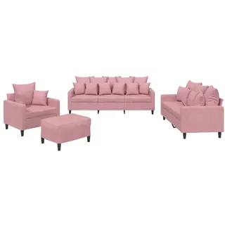 vidaXL 4-tlg. Sofagarnitur mit Kissen Rosa Samt - Rosa