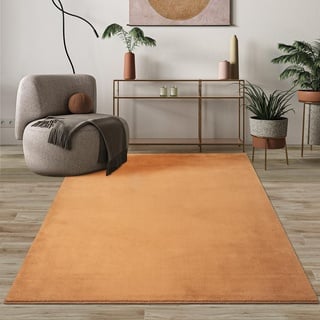 Mias Teppiche Comfort Moderner Flauschiger Kurzflor Teppich, Anti-Rutsch Unterseite, Waschbar bis 30 Grad, Super Soft, Felloptik, Terra, 120 x 160 cm