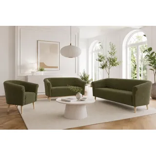 Sofello Wohnzimmerset Wohnlandschaft Espero gruen Boucle Teddystoff Sessel + Sofa 2er + Sofa 3er - Grün