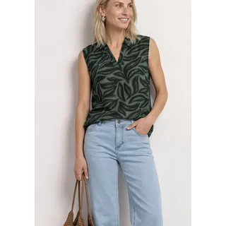Shirttop STREET ONE, Damen, Gr. 34, deep bound grün, Jersey, Obermaterial: 95% Viskose, 5% Elasthan, geblümt, normal hüftbedeckend, V-Ausschnitt, Tops Shirttop, Sommertop mit Kragen und floralem Allover-Print